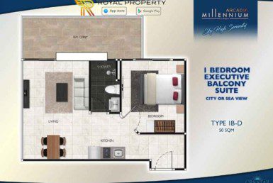 Arcadia-Millennium-Tower-Condo-Pattaya-купить-квартиру-в-Паттайе-аренда-апартаментов-агентство-недвижимости-Royal-Property-Type-1B-D-50-sqm