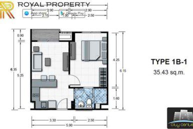 City-Center-Residence-Condominium-Resort-Central-Pattaya-купить-квартиру-в-Паттайе-снять-апартаменты-агентство-недвижимости-Royal-Property-room-plan-1B-1