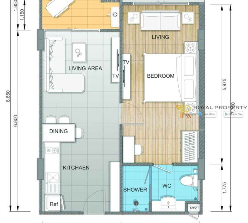 Whale-Marina-Condo-Pattaya-Jomtien-купить-квартиру-в-Паттайе-снять-апартаменты-агентство-недвижимости-Royal-Property-Unit-Plan-Building-B-Room-B11-819x1024