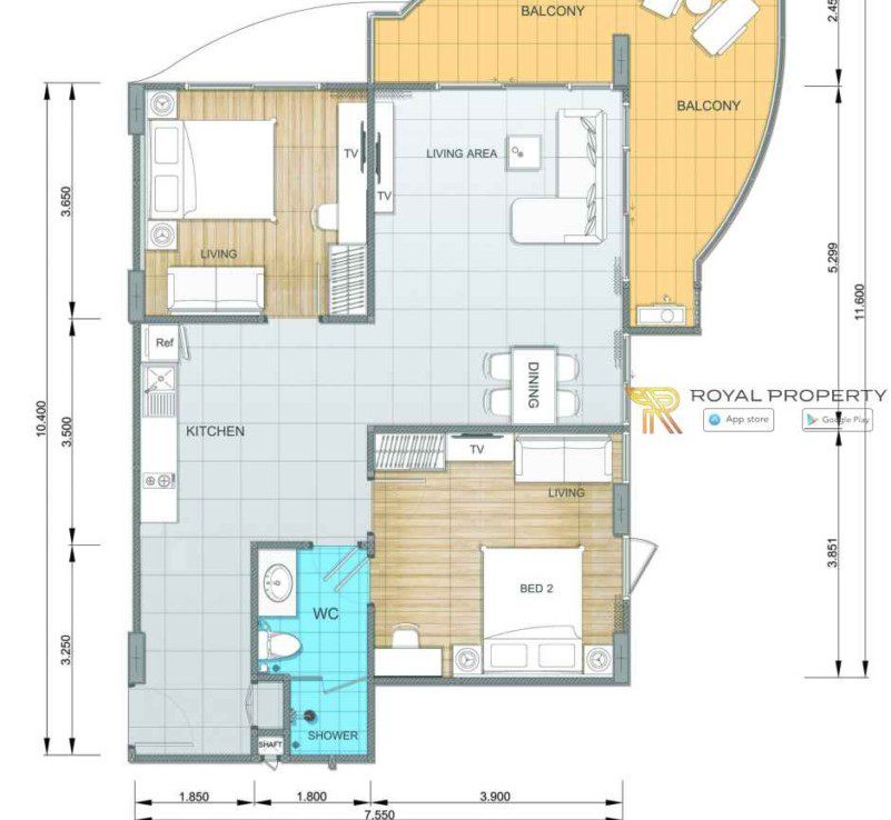 Whale-Marina-Condo-Pattaya-Jomtien-купить-квартиру-в-Паттайе-снять-апартаменты-агентство-недвижимости-Royal-Property-Unit-Plan-Building-C-C7-NoWasher-7-2-2018-801x1024
